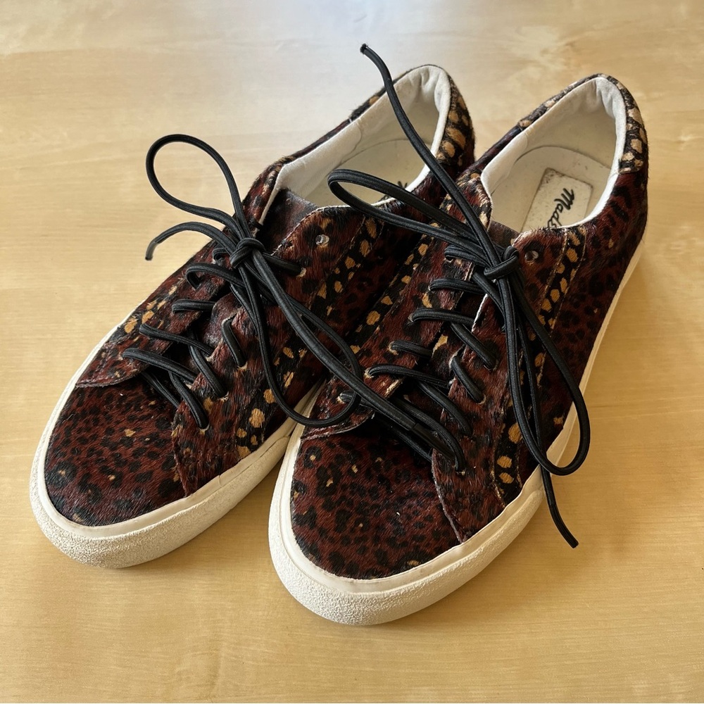 Madewell sidewalk low top Leopard Print Pony Hair Sneakers in Brown and Black